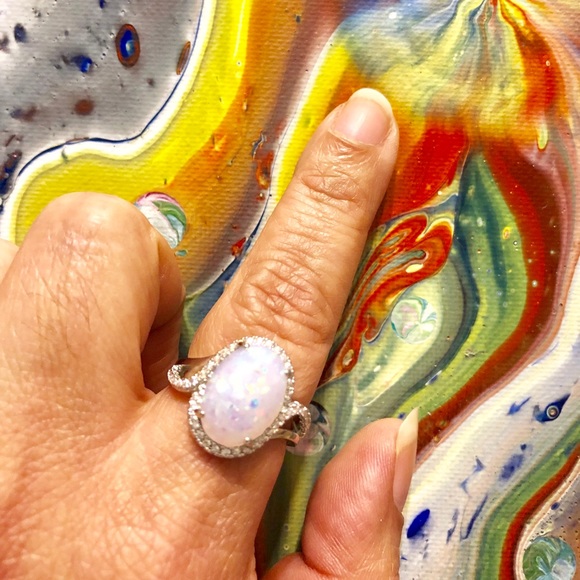 Jewelry - Opal Gemstone Silver Cocktail Ring Size 8 New